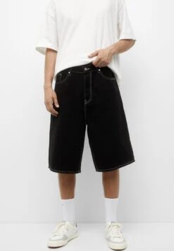 PULL & BEAR Baggy Fit Wide-Leg-Bermuda Shorts Di JeansBlack Uomo Jeans PUC22F0DH-Q11