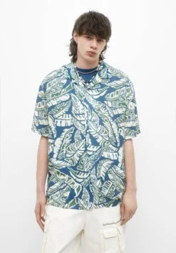 PULL & BEAR Short Sleeve Stwd Palm Tree CamiciaBlue Uomo Camicie PUC22D0JE-K11