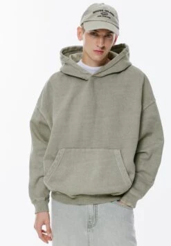 PULL & BEAR WASHED WITH BACK SLOGAN - Felpa Con Cappuccio - Grey -Pull & Bear f795c3051ece4c2097ce954322c93816
