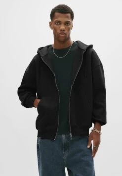 PULL & BEAR Felpa Con Zip - Mottled Black
