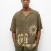 PULL & BEAR Print Short Sleeve - Camicia - Khaki