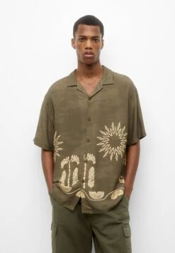 PULL & BEAR Print Short Sleeve - Camicia - Khaki